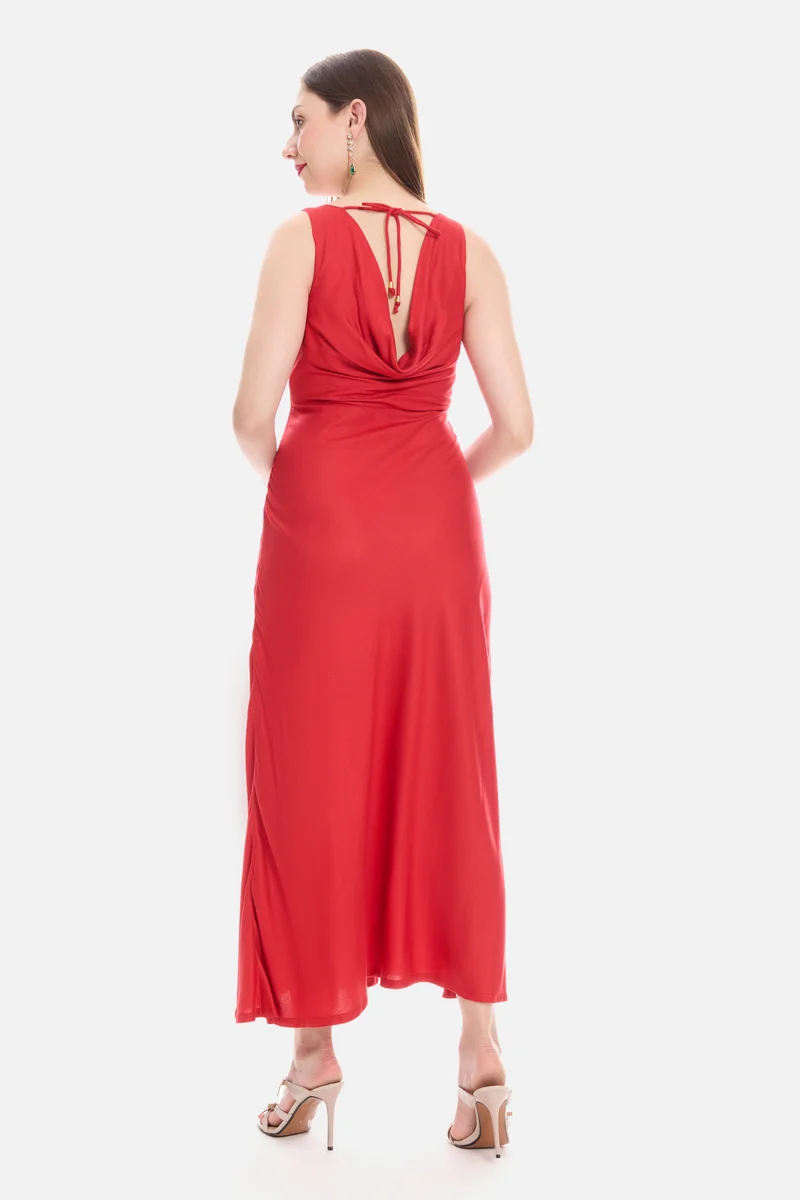Sorna|100% Viscose Cowl Neck Maxi Dress