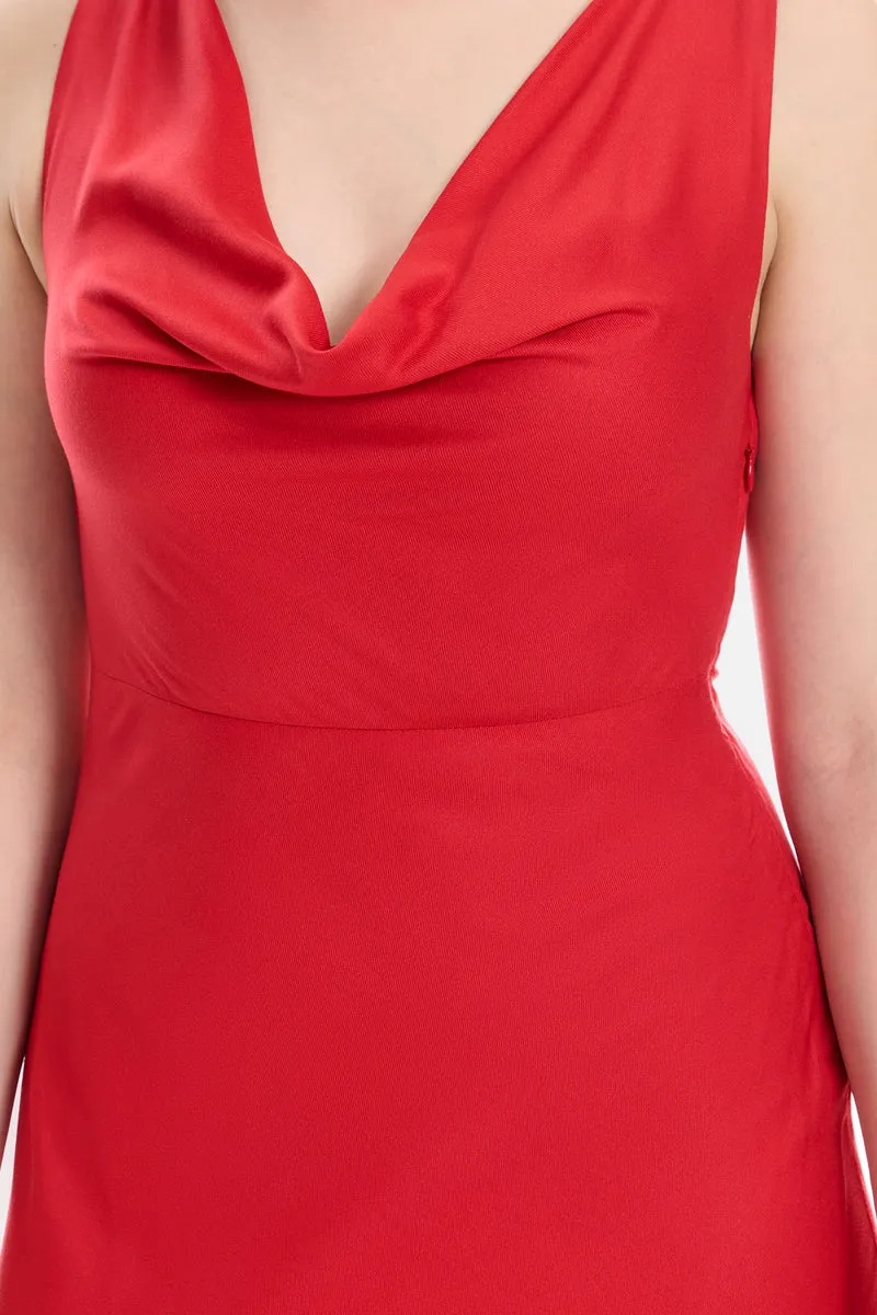 Sorna|100% Viscose Cowl Neck Maxi Dress