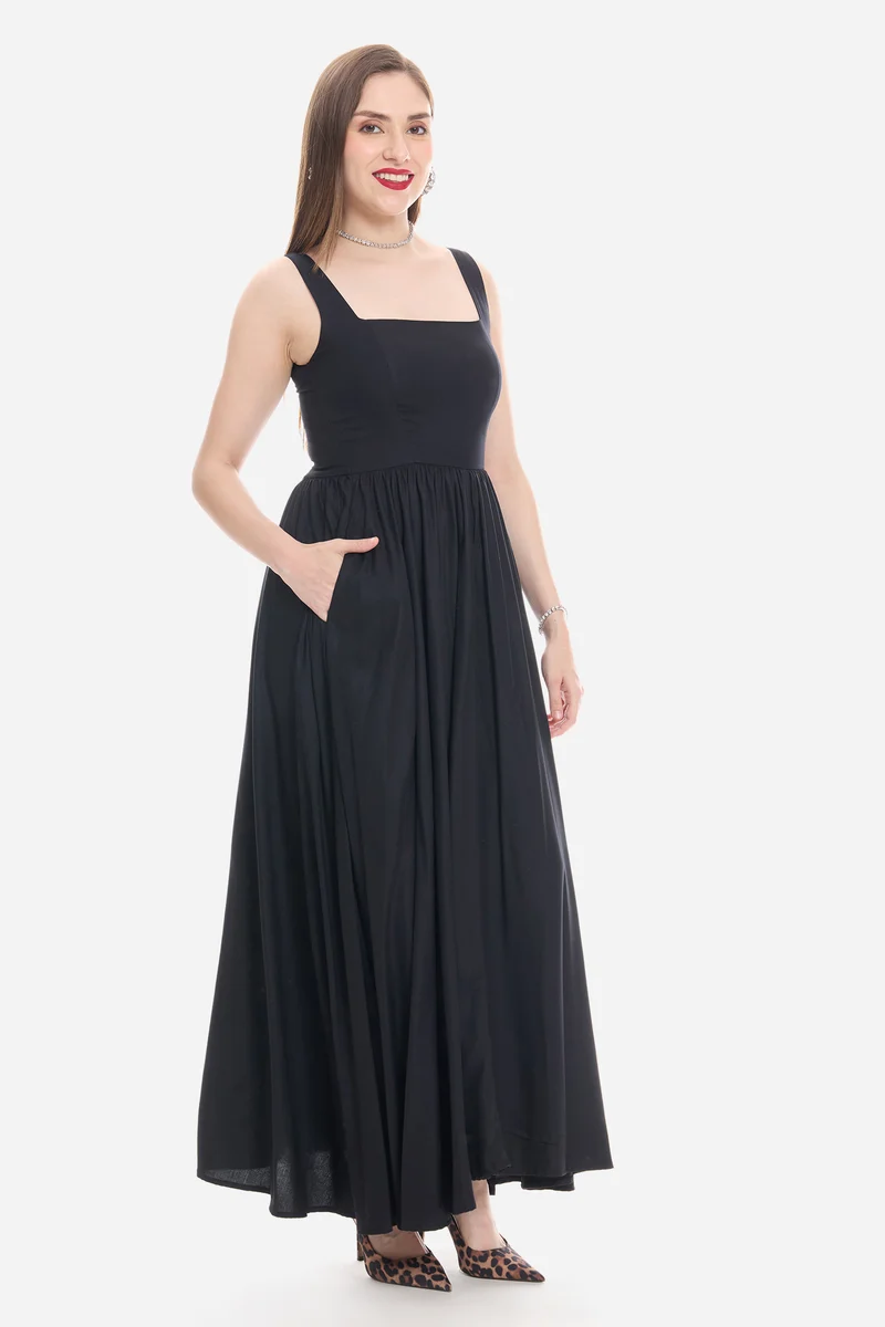 Sorel|100% Viscose Fit & Flare Maxi Dress