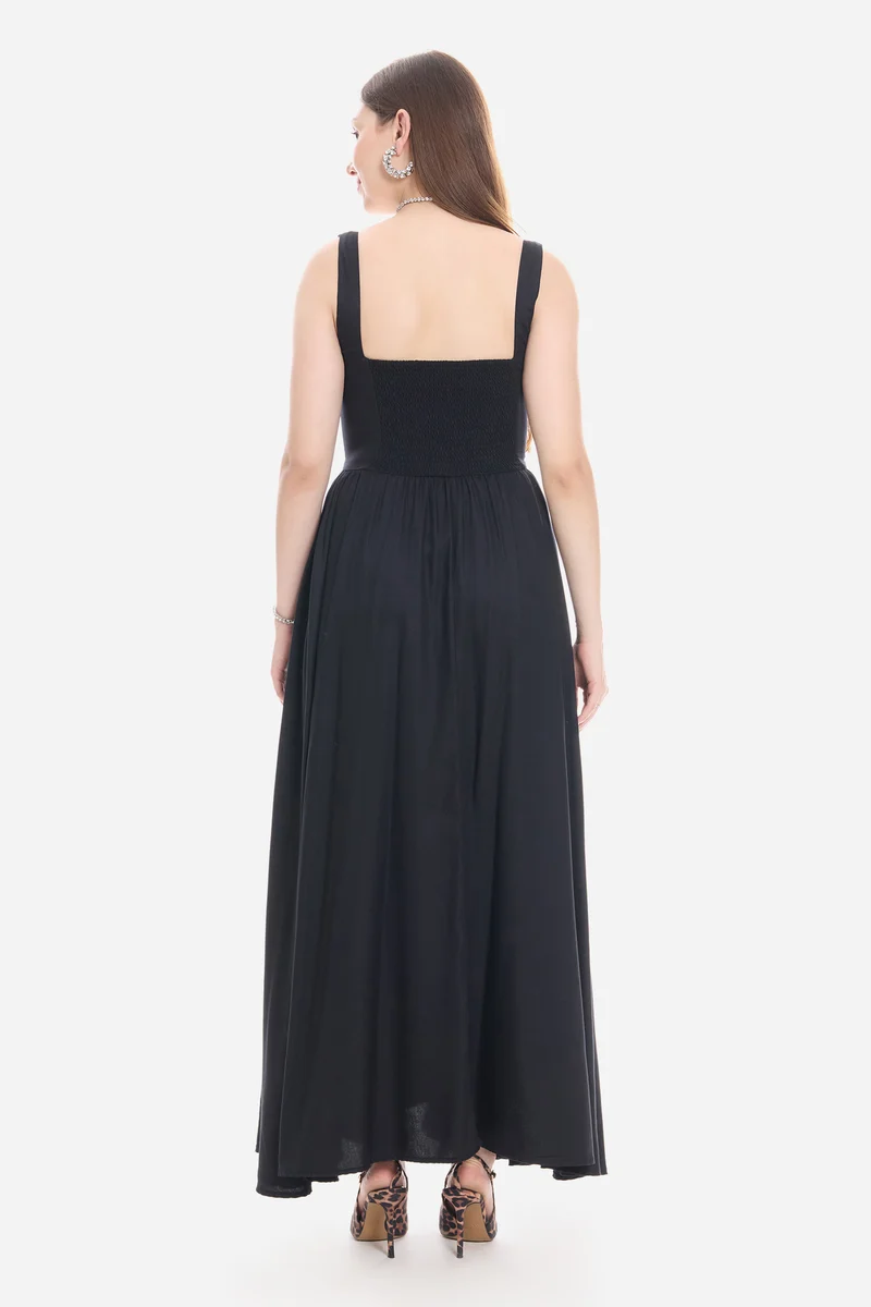 Sorel|100% Viscose Fit & Flare Maxi Dress