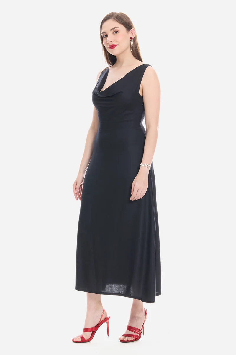 Sorie|100% Viscose Cowl Neck Maxi Dress
