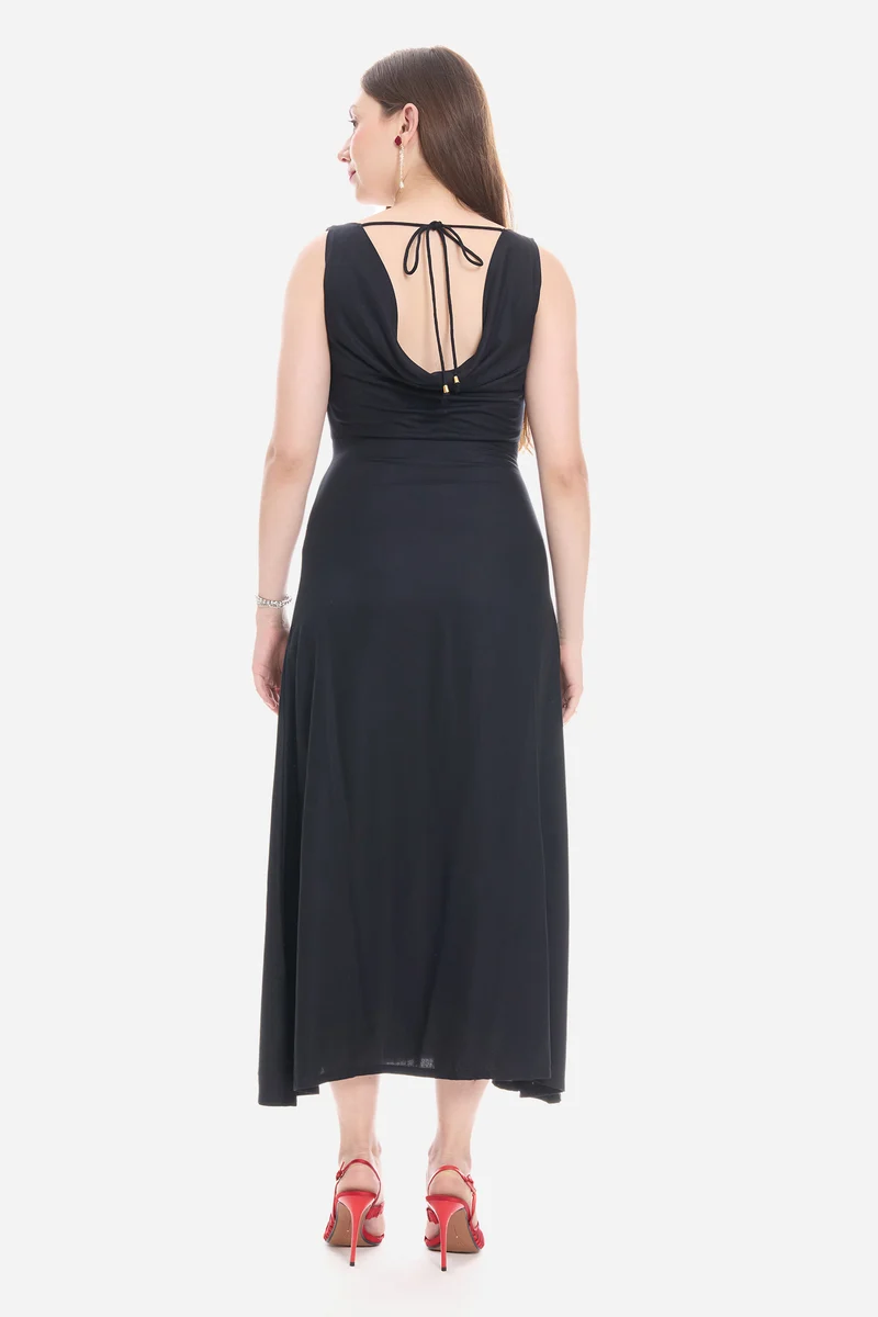 Sorie|100% Viscose Cowl Neck Maxi Dress
