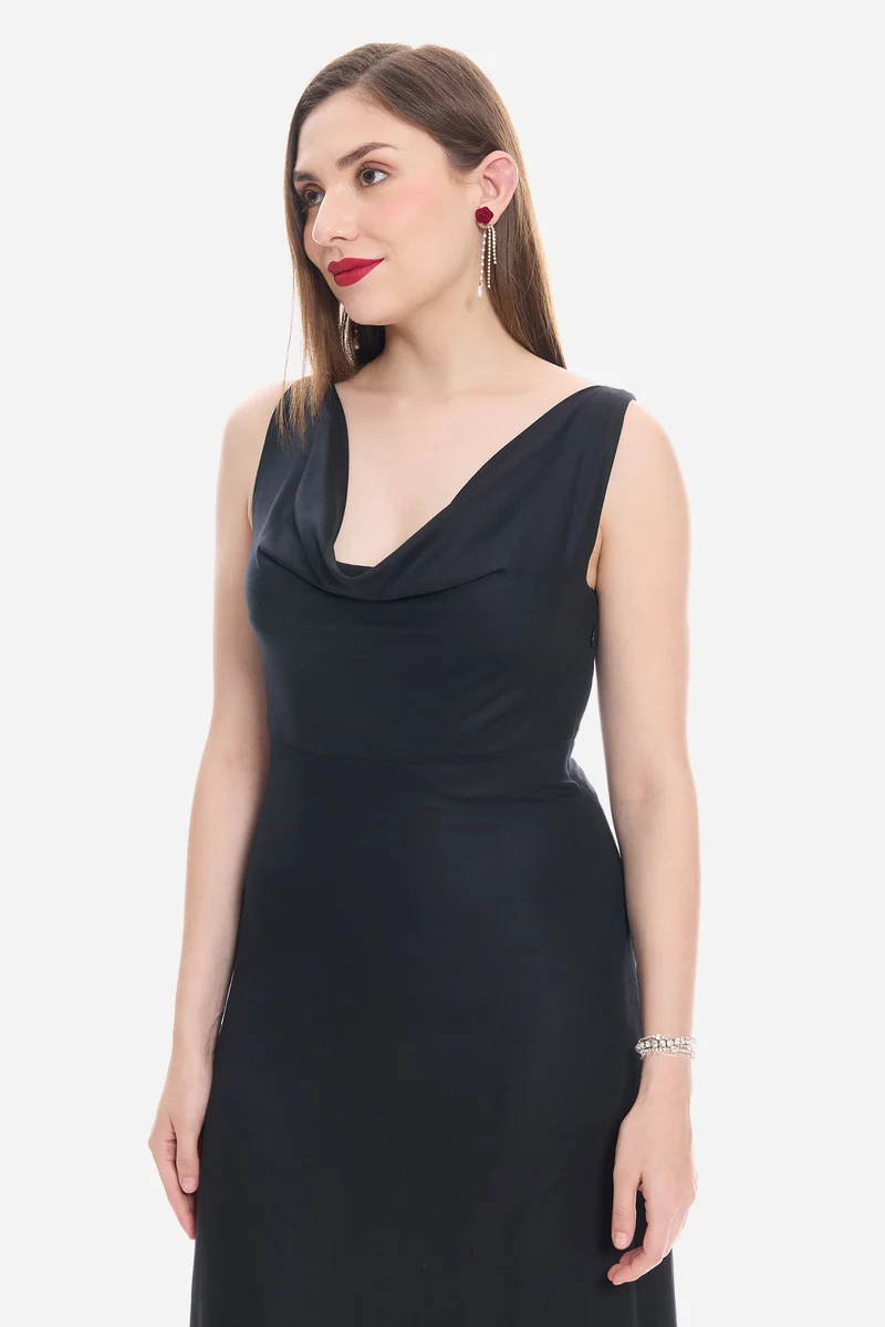 Sorie|100% Viscose Cowl Neck Maxi Dress