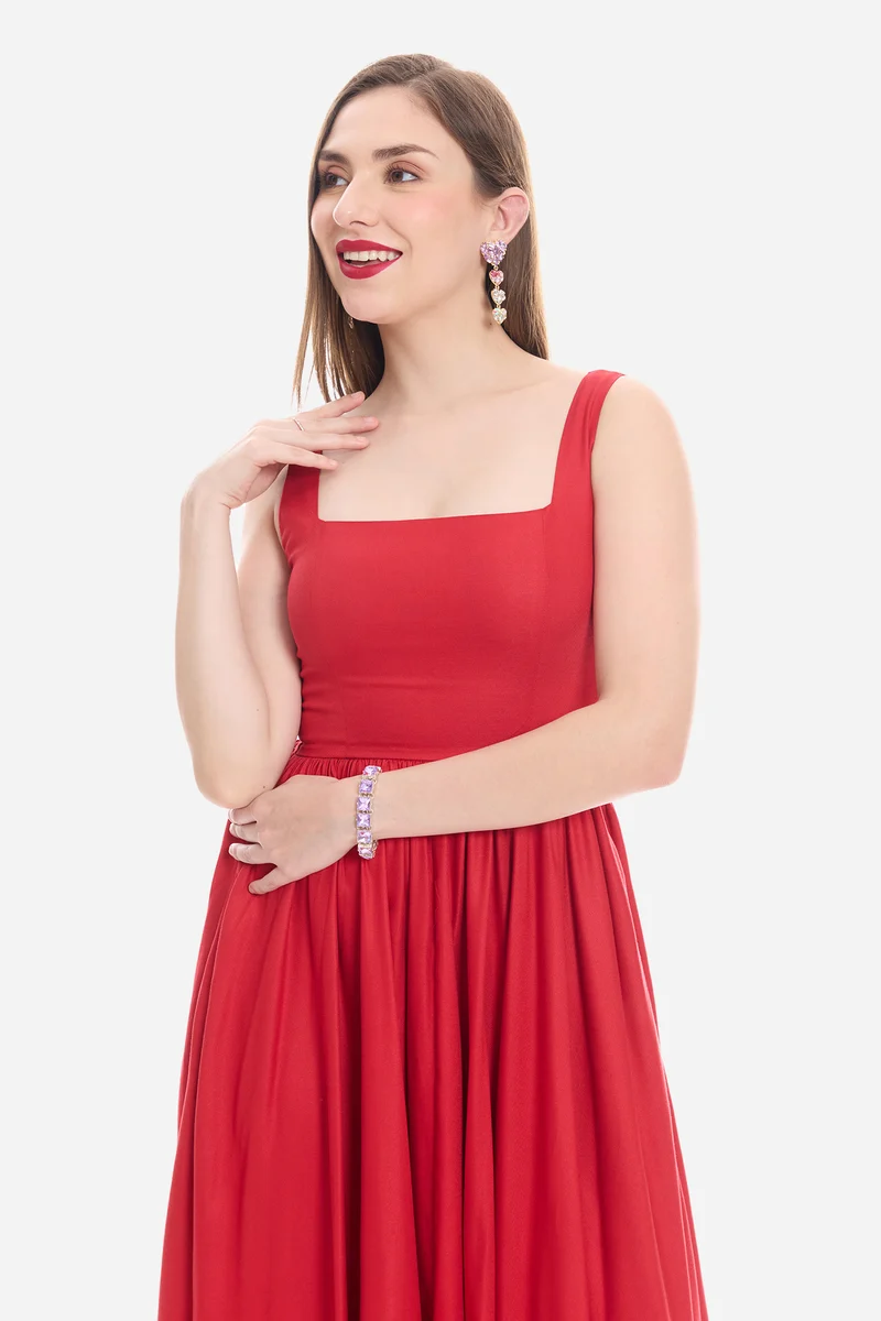 Sonla|100% Viscose Fit & Flare Maxi Dress
