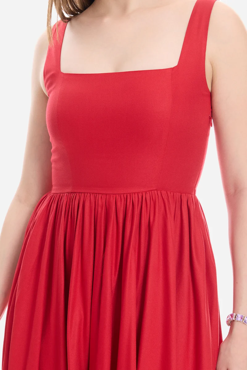 Sonla|100% Viscose Fit & Flare Maxi Dress