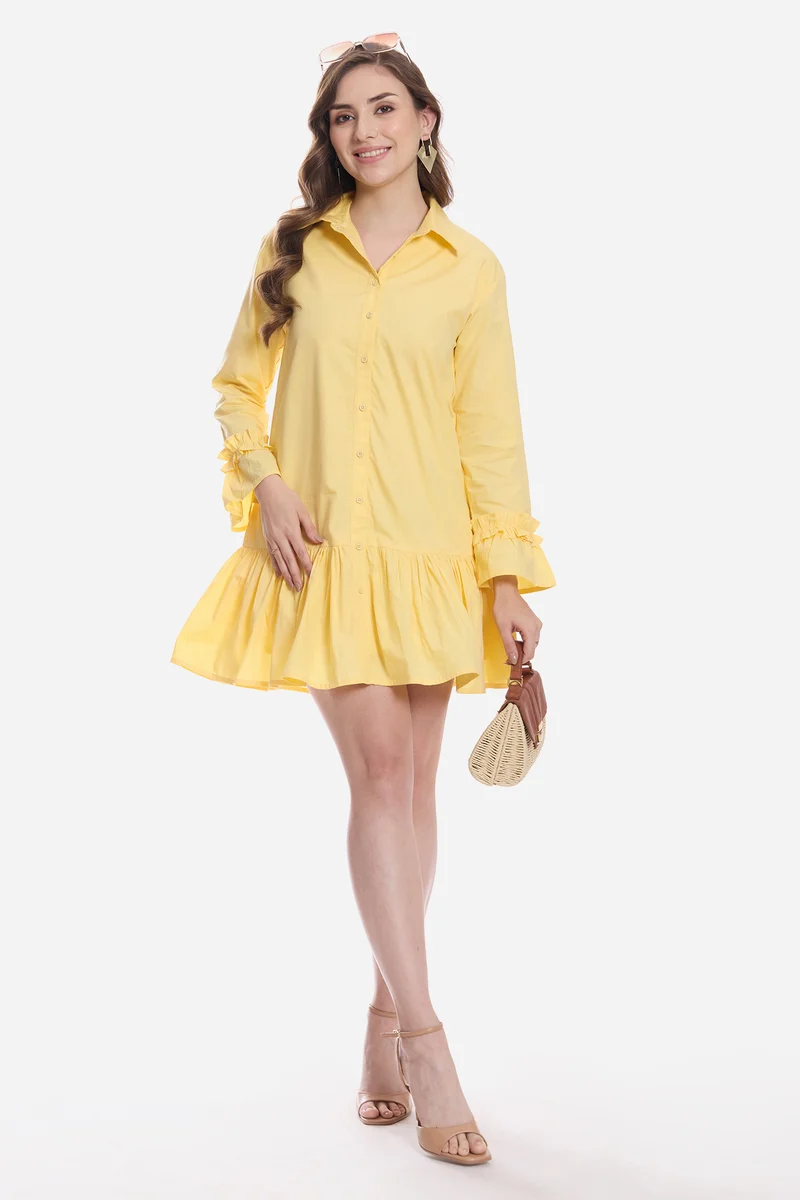 Elarae|100% Cotton Ruffle Mini Dress