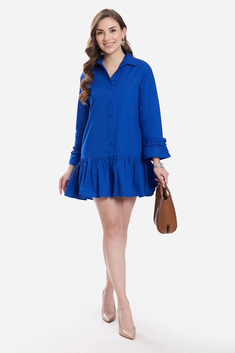Eldis|100% Cotton Ruffle Mini Dress