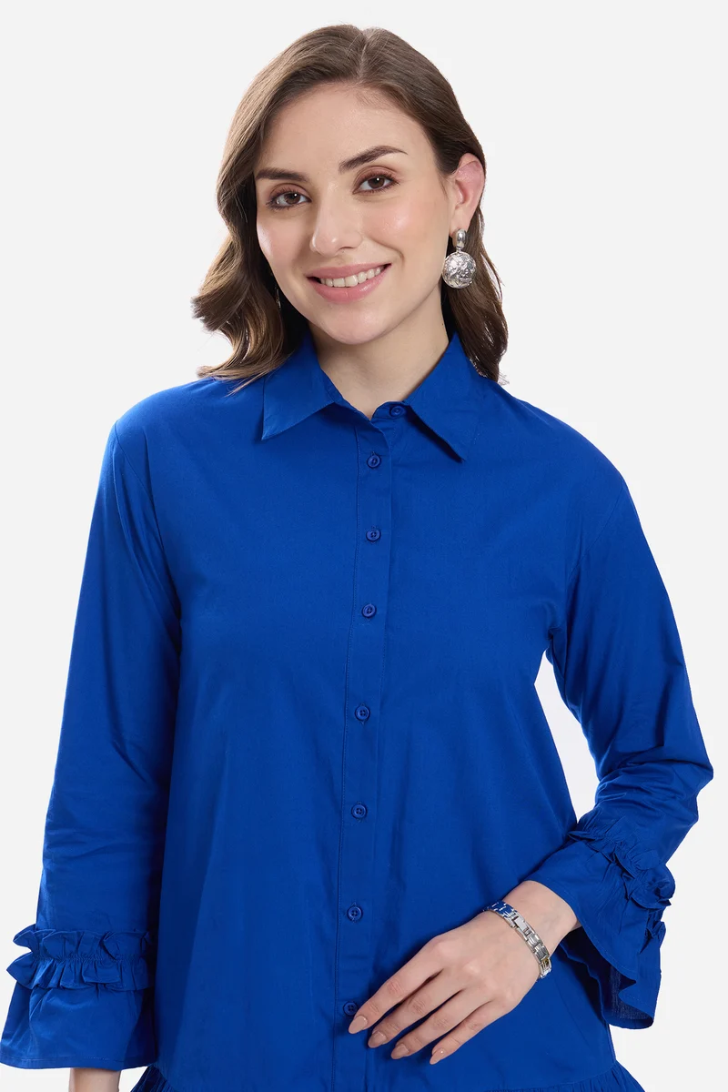 Eldis|100% Cotton Ruffle Mini Dress