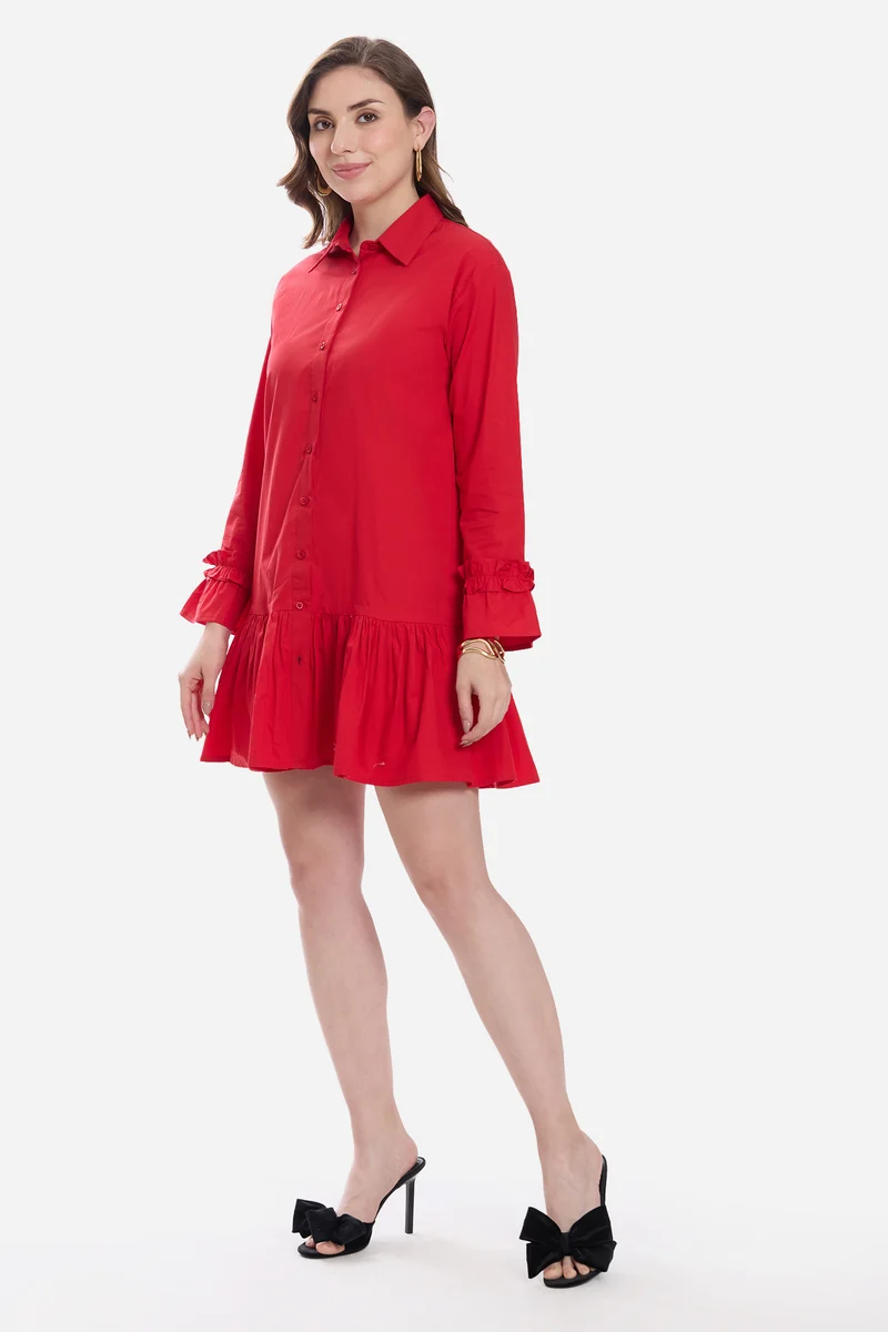 Casie|100% Cotton Ruffle Mini Dress