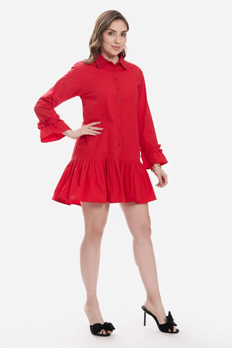 Casie|100% Cotton Ruffle Mini Dress