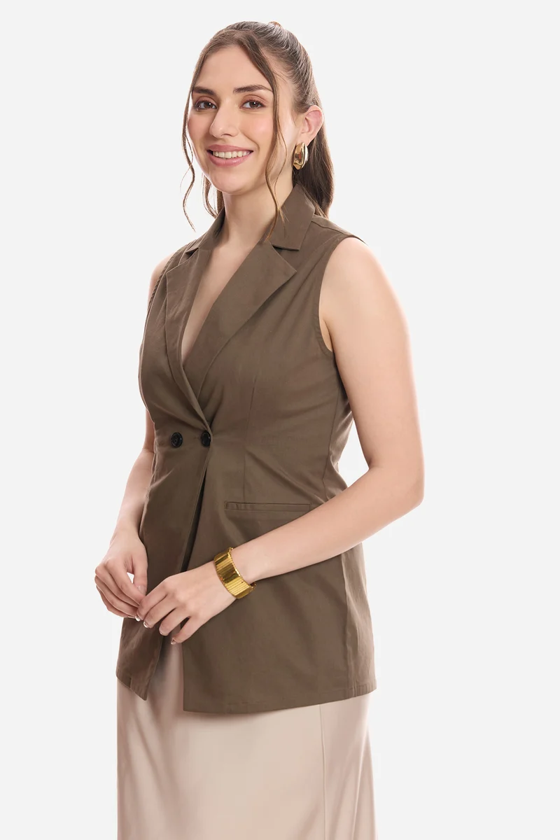 Penpa|100% Cotton Notch Collar Waistcoat