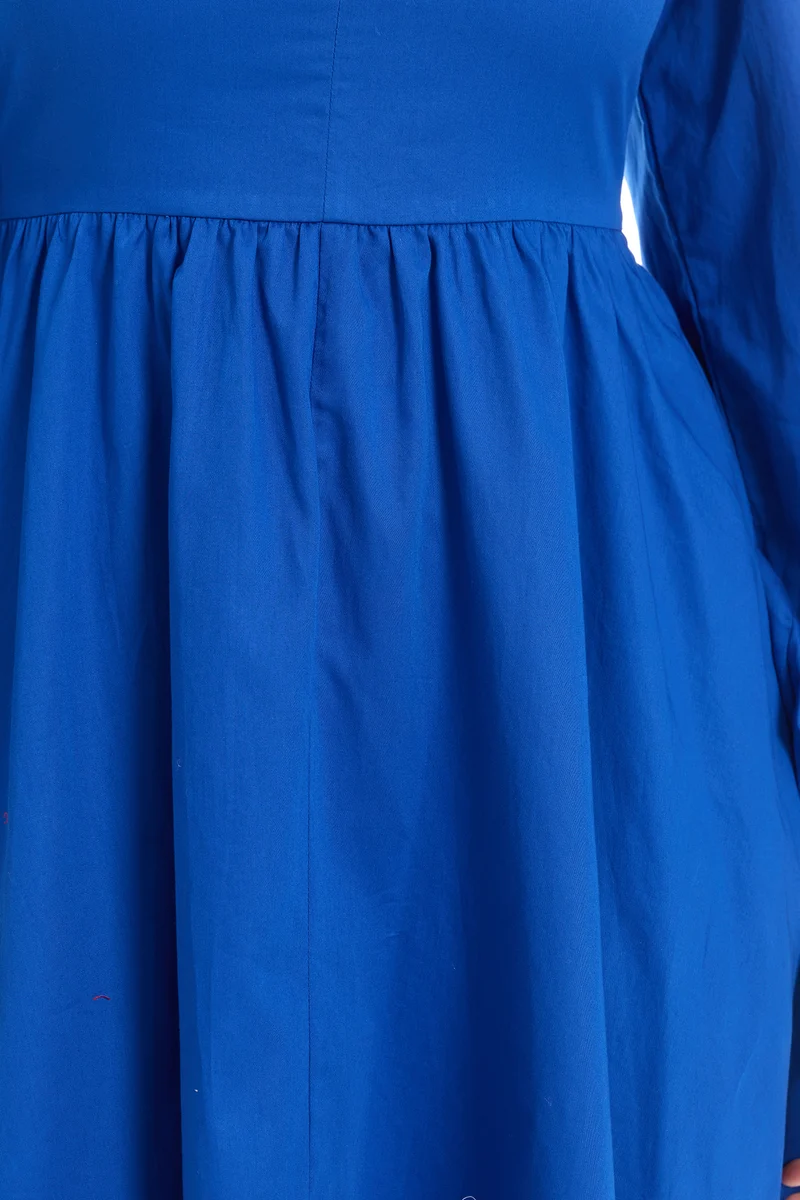 Naly|100% Cotton Neck Tie-Up Mini Dress