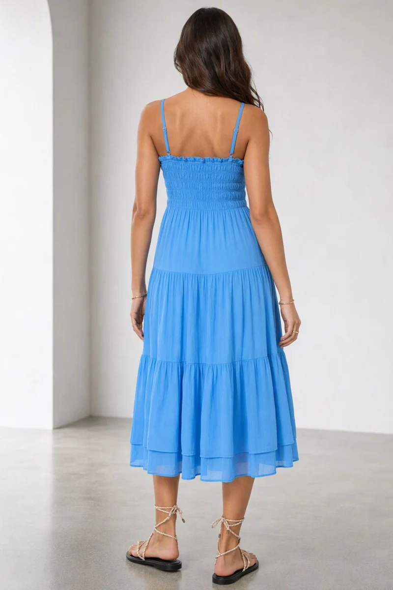 Nadna|100% Viscose Smocked Layered Midi Dress
