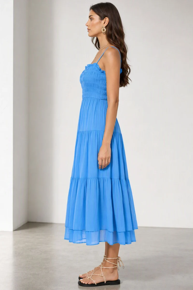 Nadna|100% Viscose Smocked Layered Midi Dress