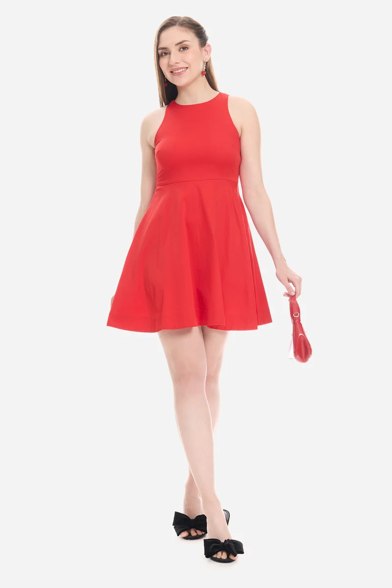 Nadie|100% Cotton Halter Neck Skater Dress