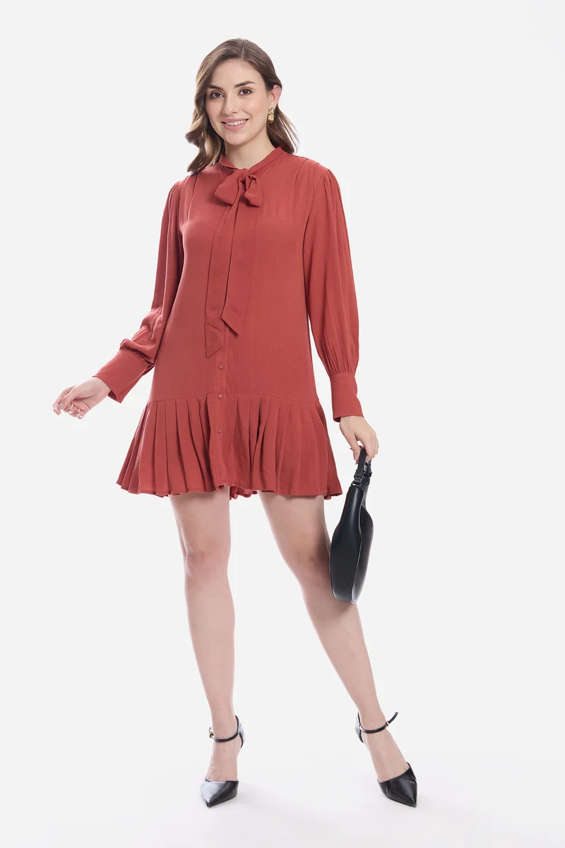 Canny|100% Viscose Tie-Up Mini Dress