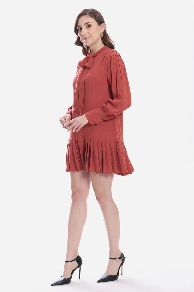 Canny|100% Viscose Tie-Up Mini Dress
