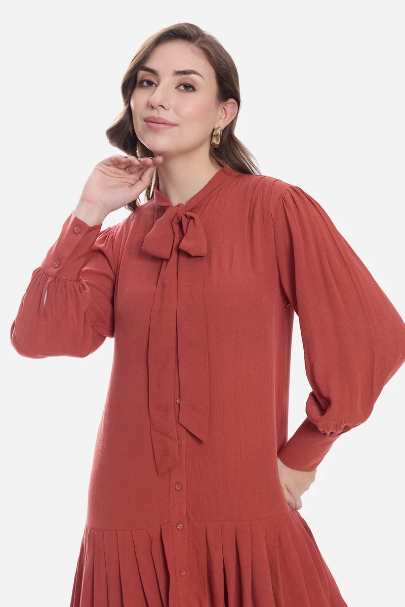 Canny|100% Viscose Tie-Up Mini Dress