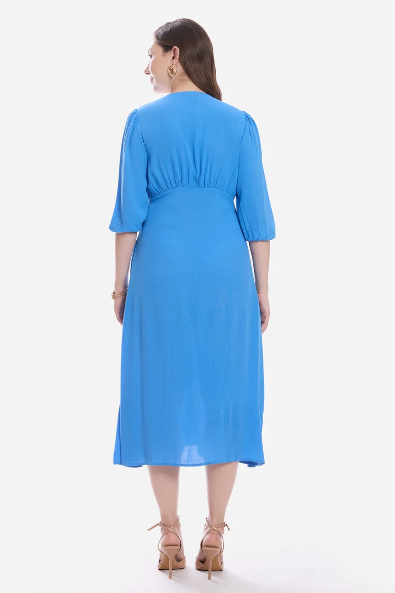 Aldia|100% Viscose Balloon Sleeve Midi Dress