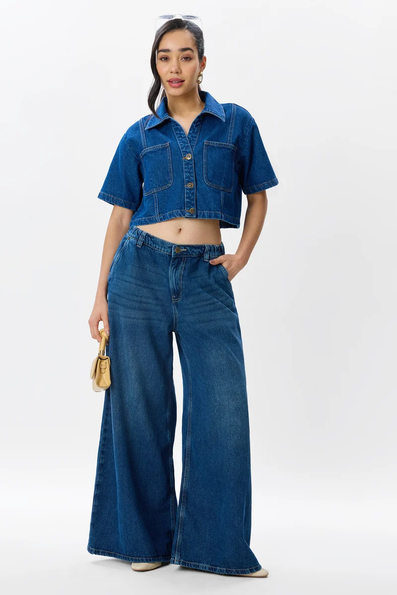 Eimar|100% Cotton Cropped Denim Shirt