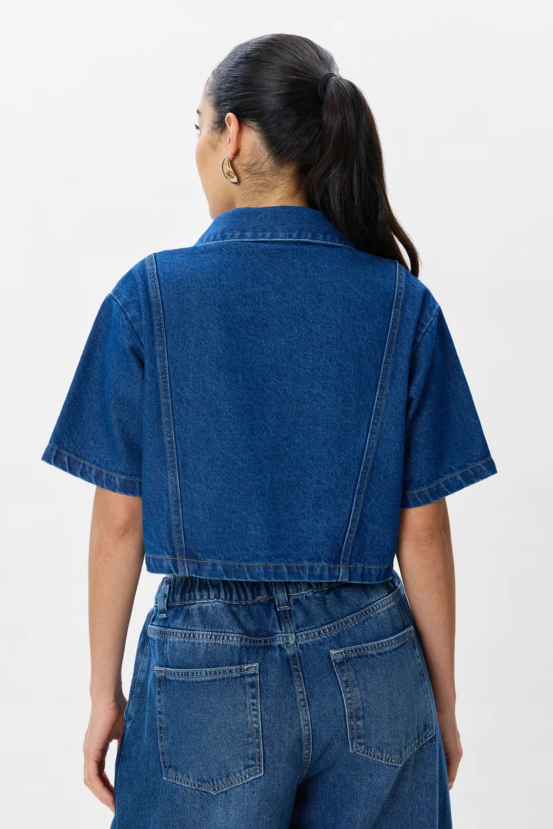 Eimar|100% Cotton Cropped Denim Shirt