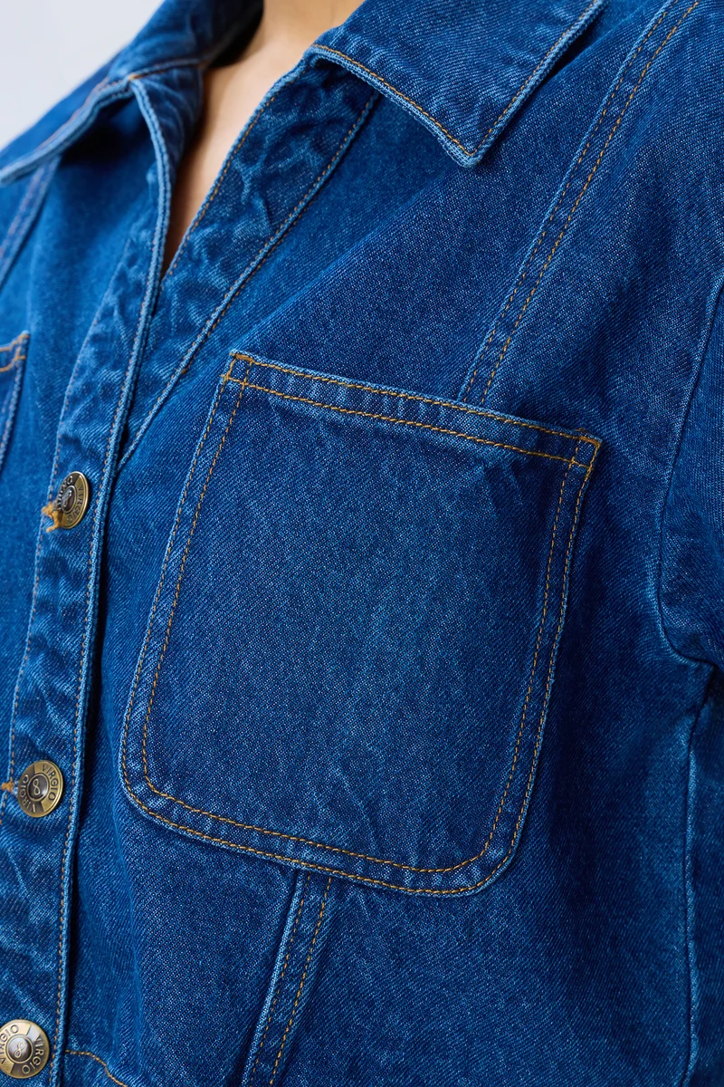 Eimar|100% Cotton Cropped Denim Shirt