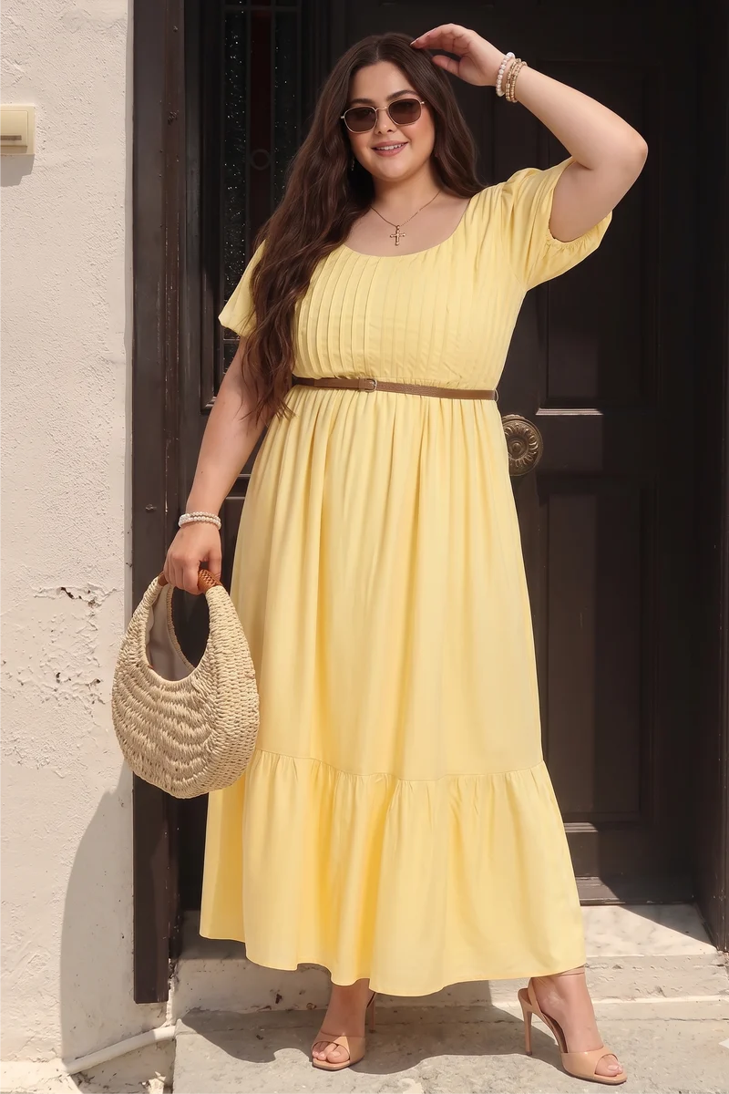 Drolma|Viscose Midi Dress With Pleated Bodice