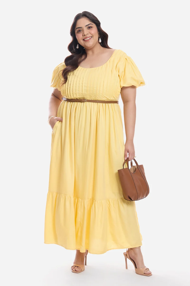 Drolma|Viscose Midi Dress With Pleated Bodice