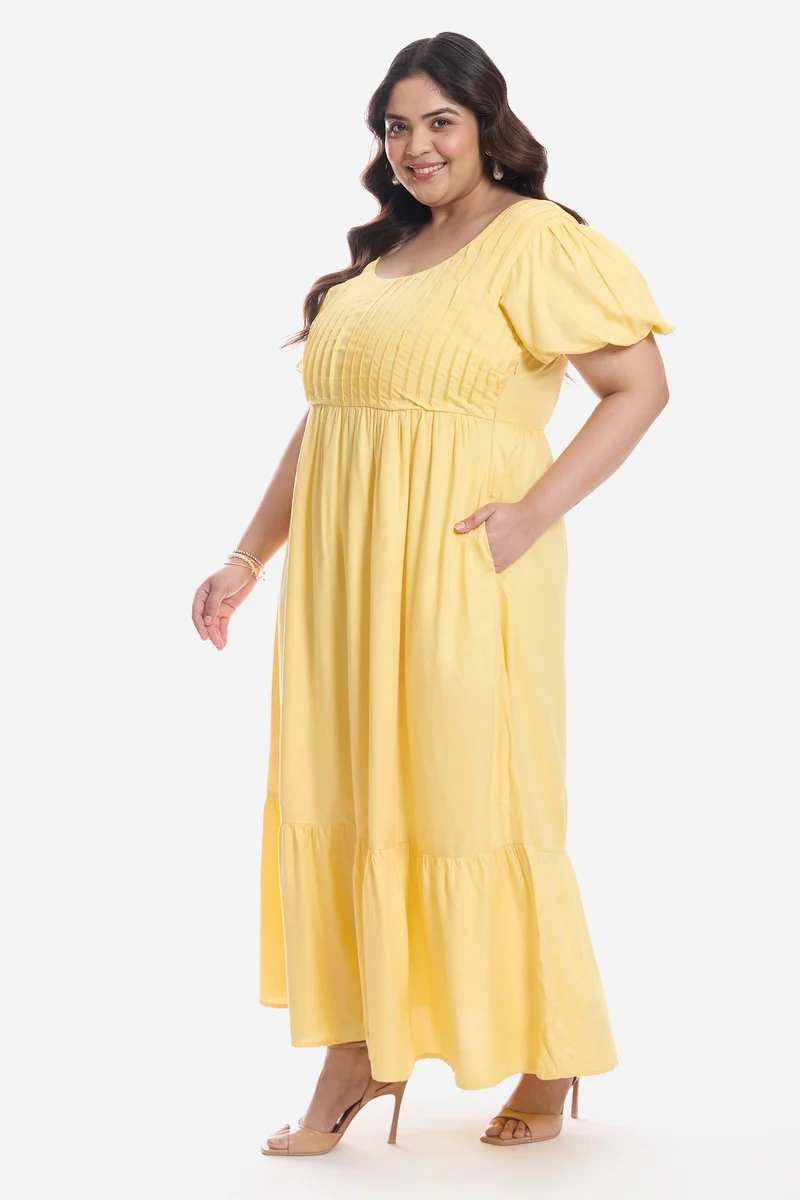 Drolma|Viscose Midi Dress With Pleated Bodice