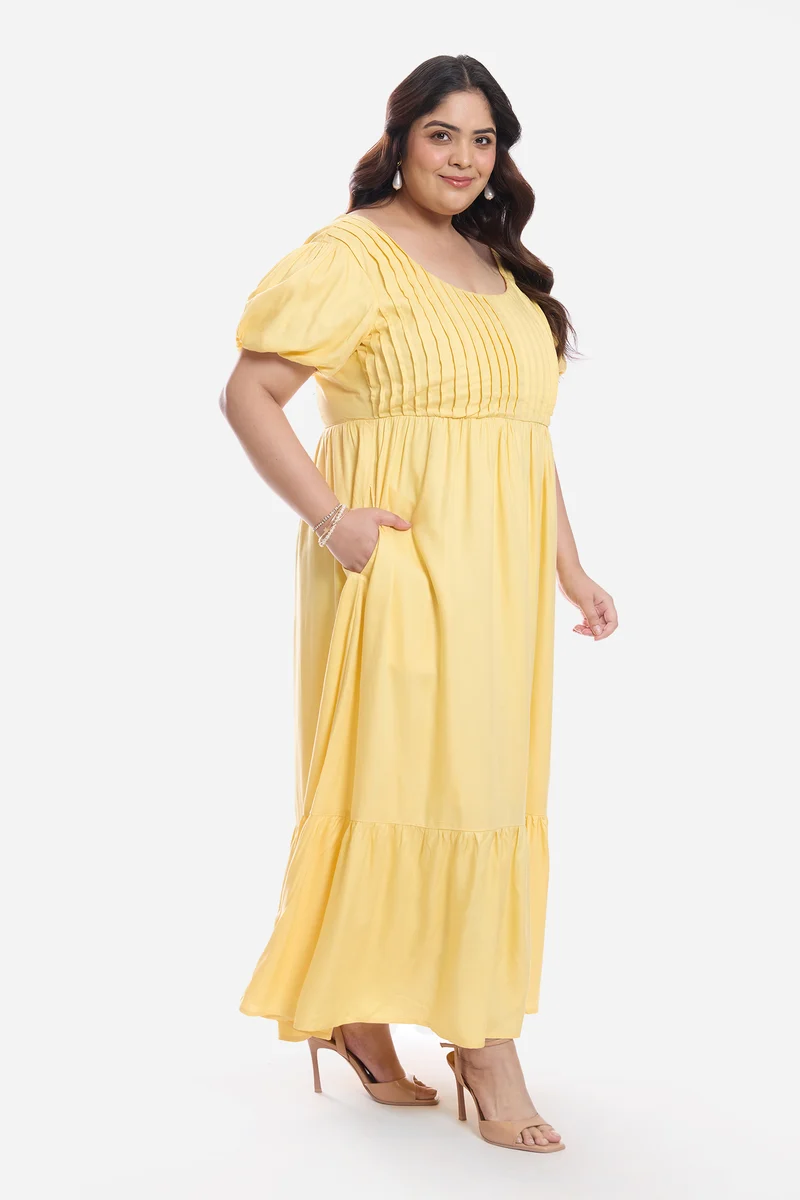 Drolma|Viscose Midi Dress With Pleated Bodice