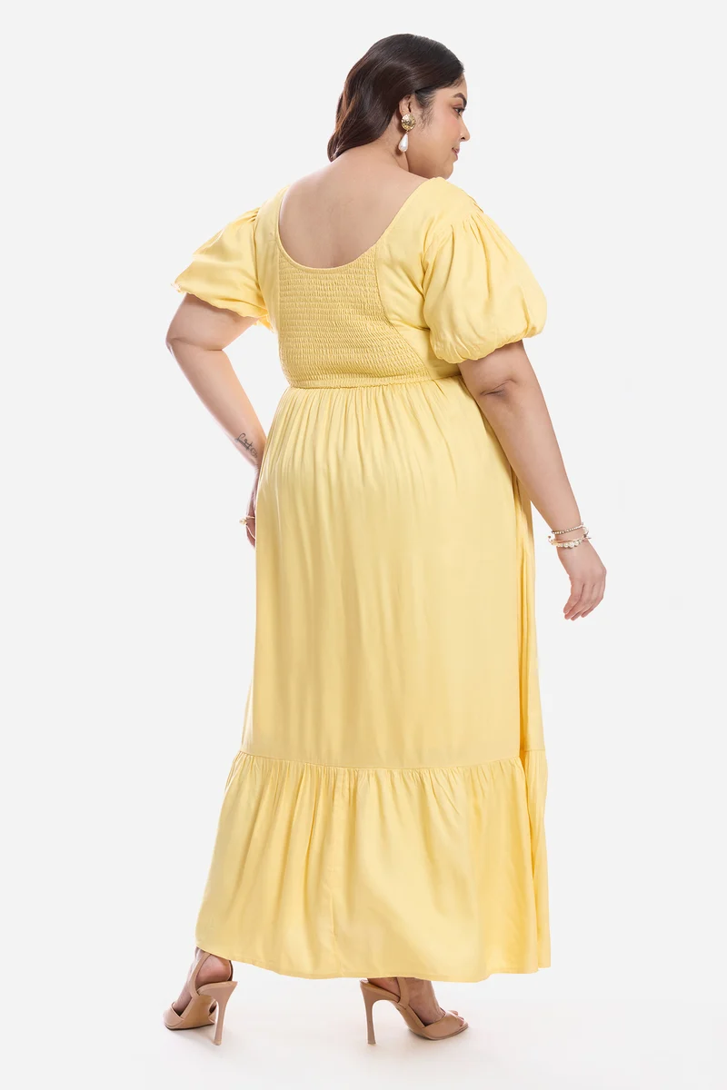 Drolma|Viscose Midi Dress With Pleated Bodice