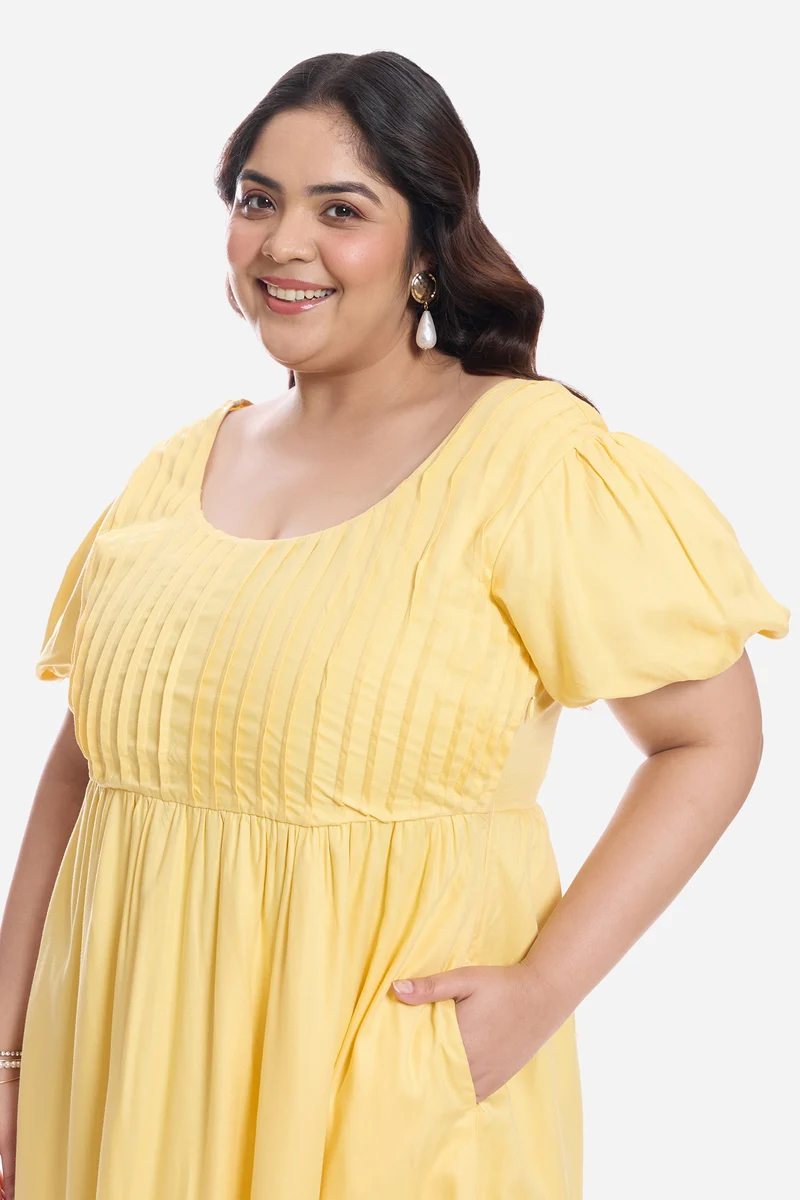 Drolma|Viscose Midi Dress With Pleated Bodice