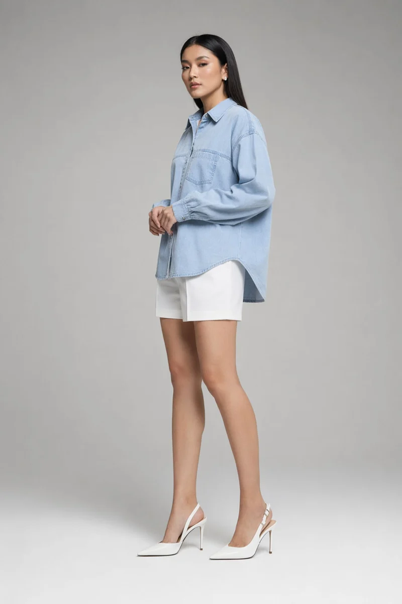 Alazne|100% Cotton Double Placket Denim Shirt