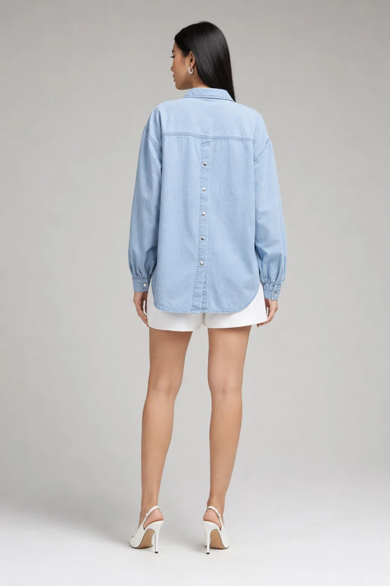 Alazne|100% Cotton Double Placket Denim Shirt