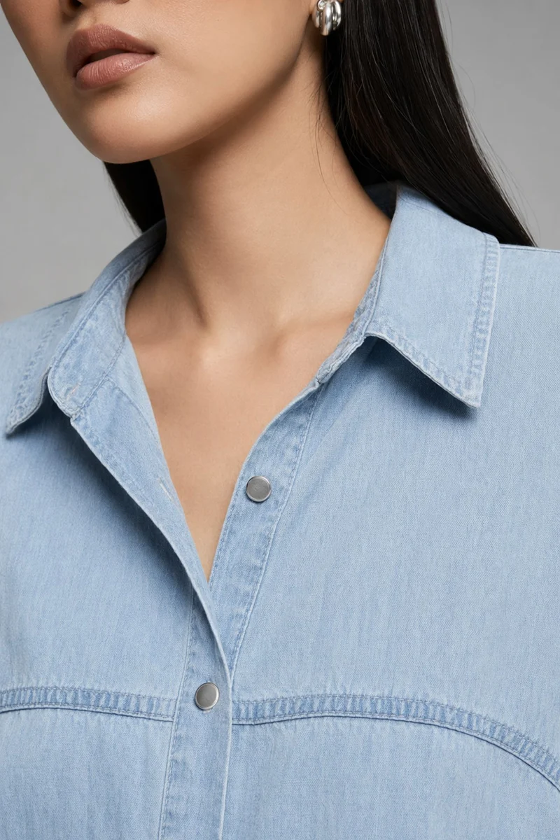 Alazne|100% Cotton Double Placket Denim Shirt