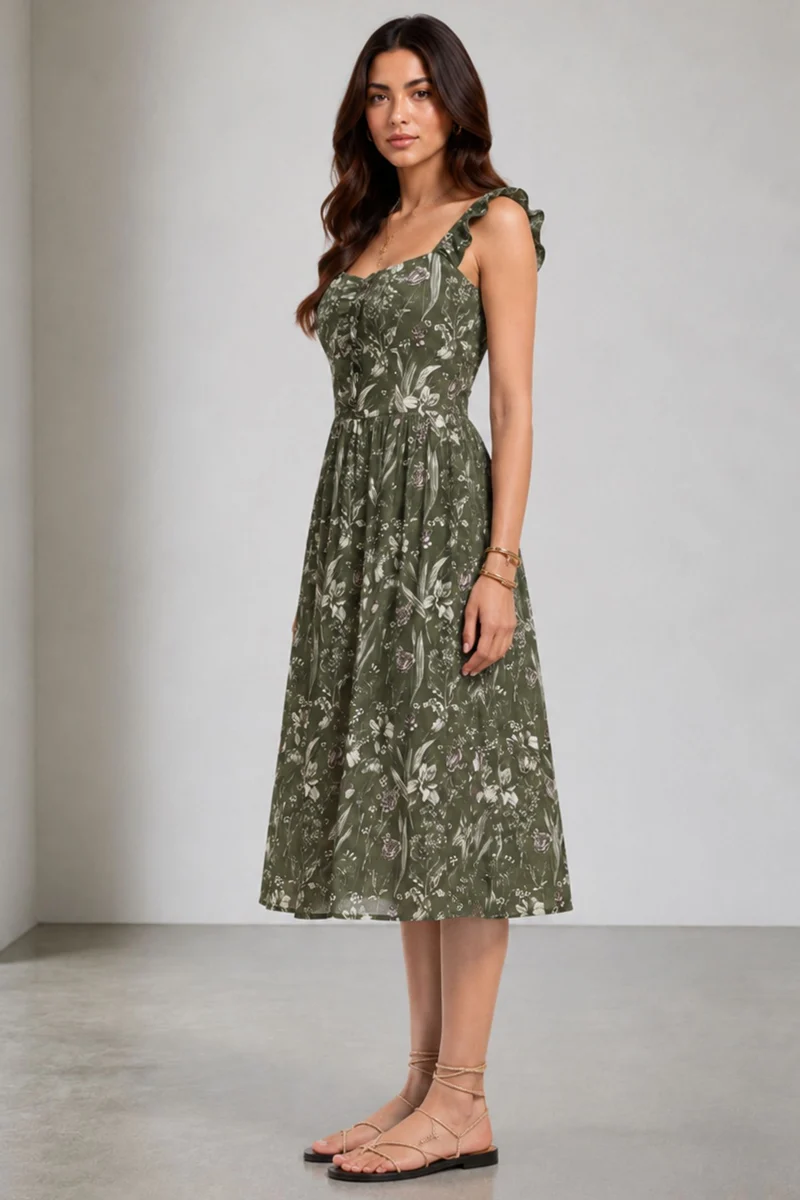 Marah|Lyocell Ruffle Detail Midi Dress
