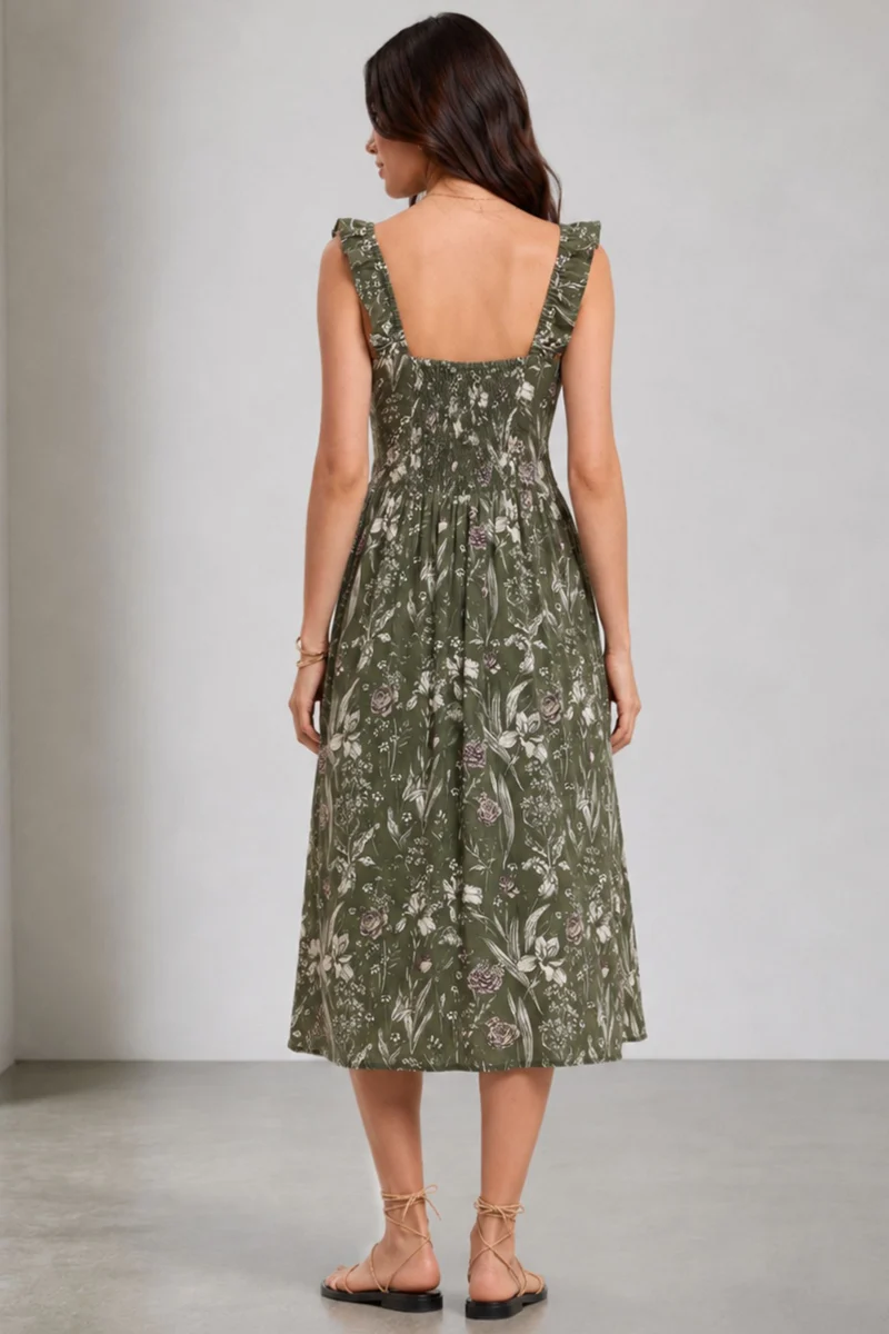Marah|Lyocell Ruffle Detail Midi Dress