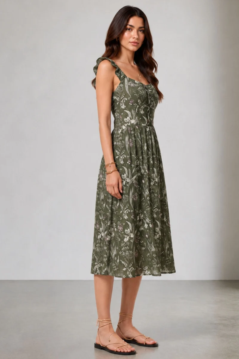 Marah|Lyocell Ruffle Detail Midi Dress