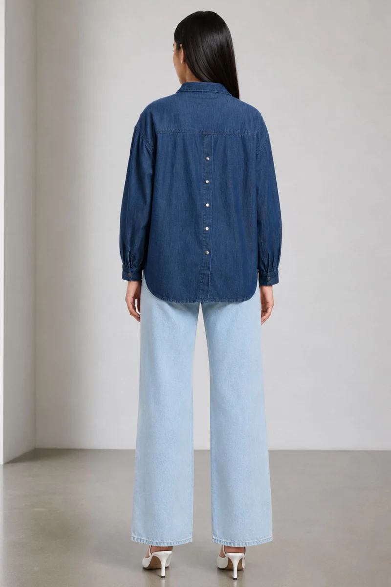 Zada|100% Cotton Double Placket Denim Shirt