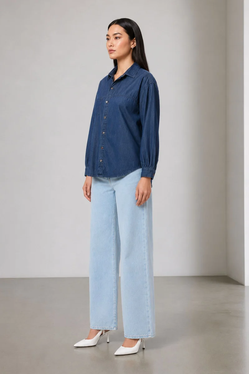 Zada|100% Cotton Double Placket Denim Shirt