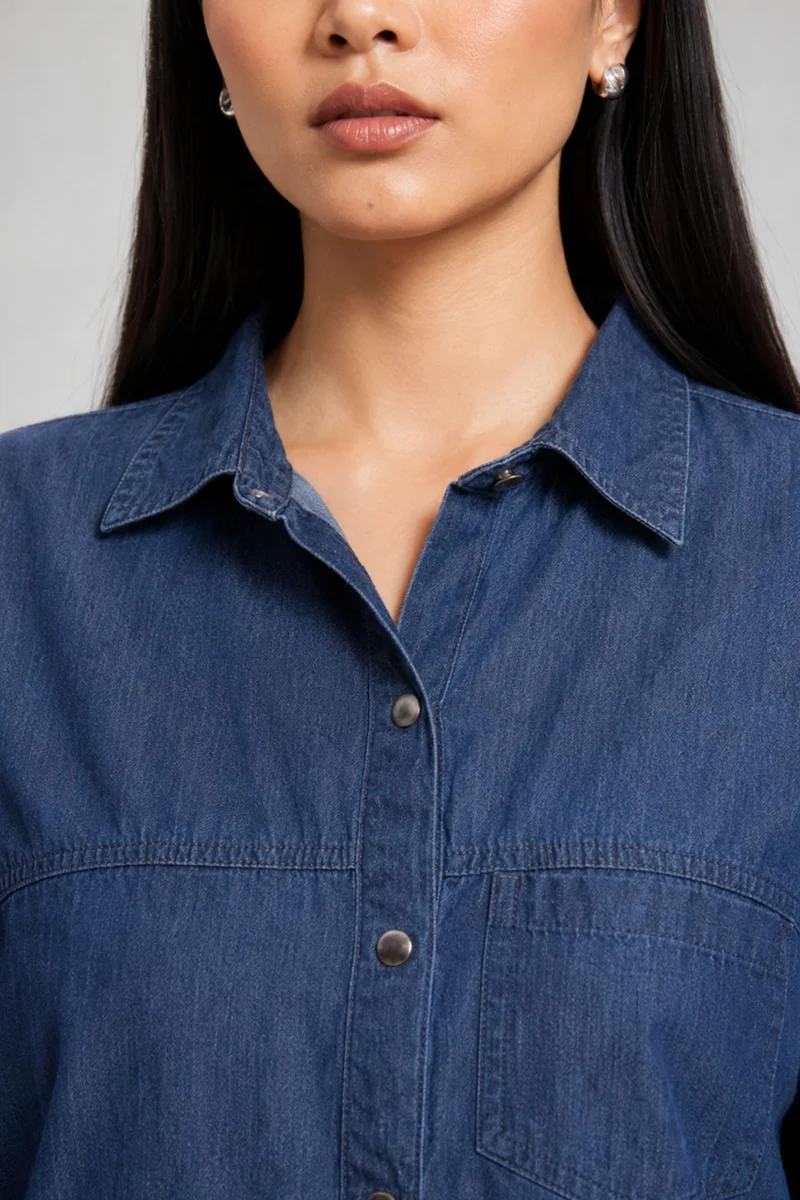 Zada|100% Cotton Double Placket Denim Shirt