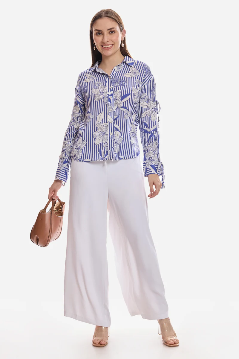 Emine|100% Viscose Sleeve Tie Up Shirt