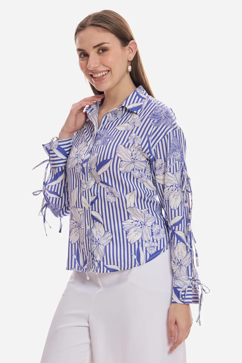 Emine|100% Viscose Sleeve Tie Up Shirt