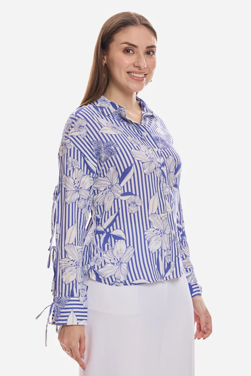 Emine|100% Viscose Sleeve Tie Up Shirt
