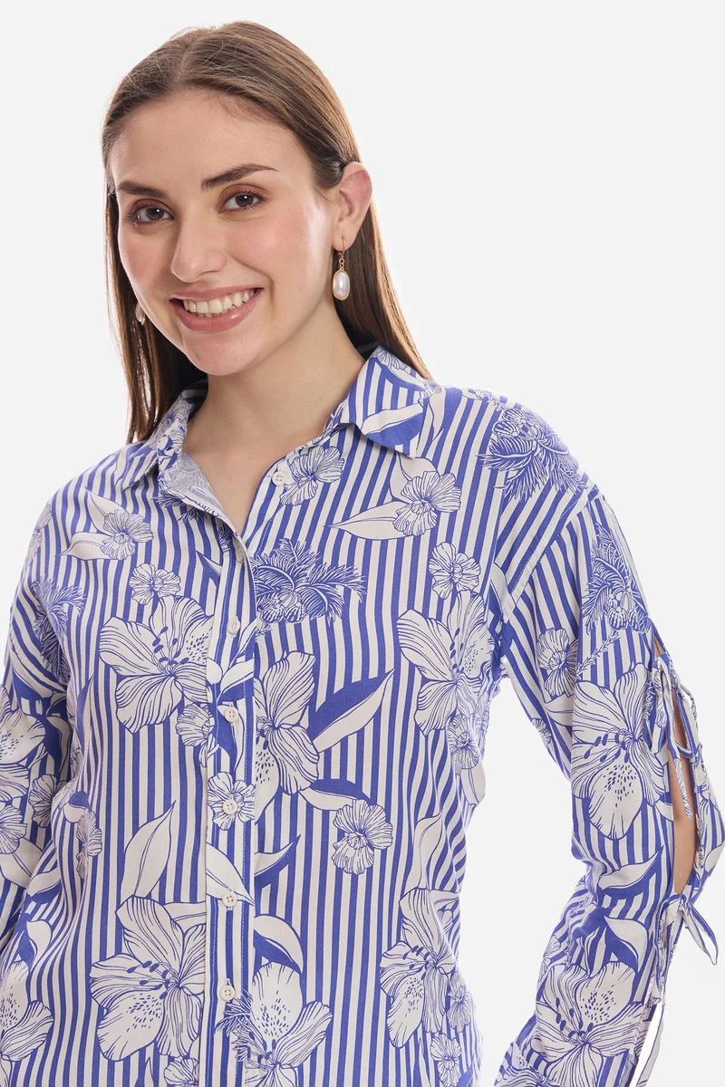 Emine|100% Viscose Sleeve Tie Up Shirt