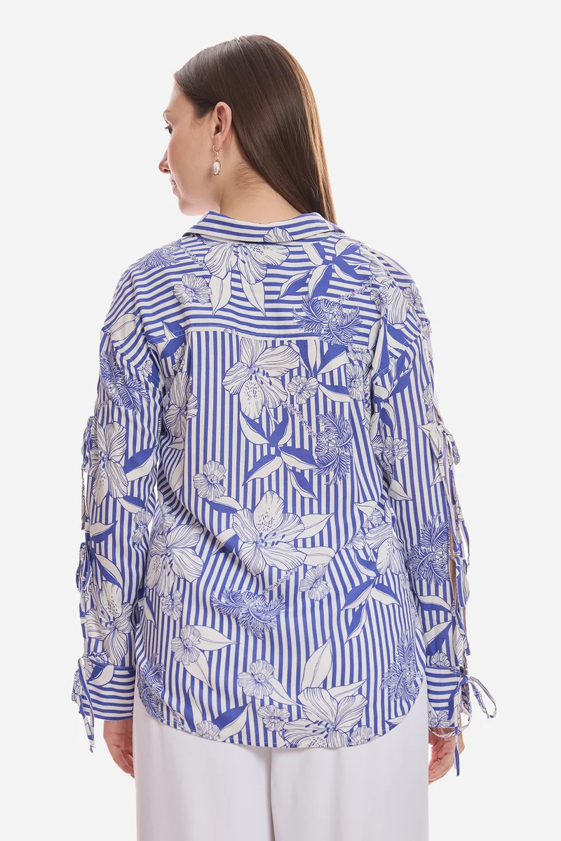 Emine|100% Viscose Sleeve Tie Up Shirt