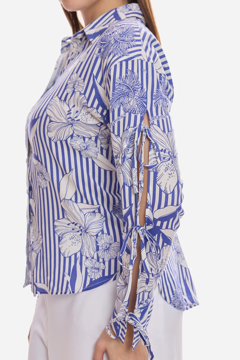 Emine|100% Viscose Sleeve Tie Up Shirt