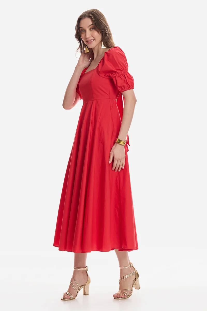 Aylina|100% Cotton Square Neck Midi Dress