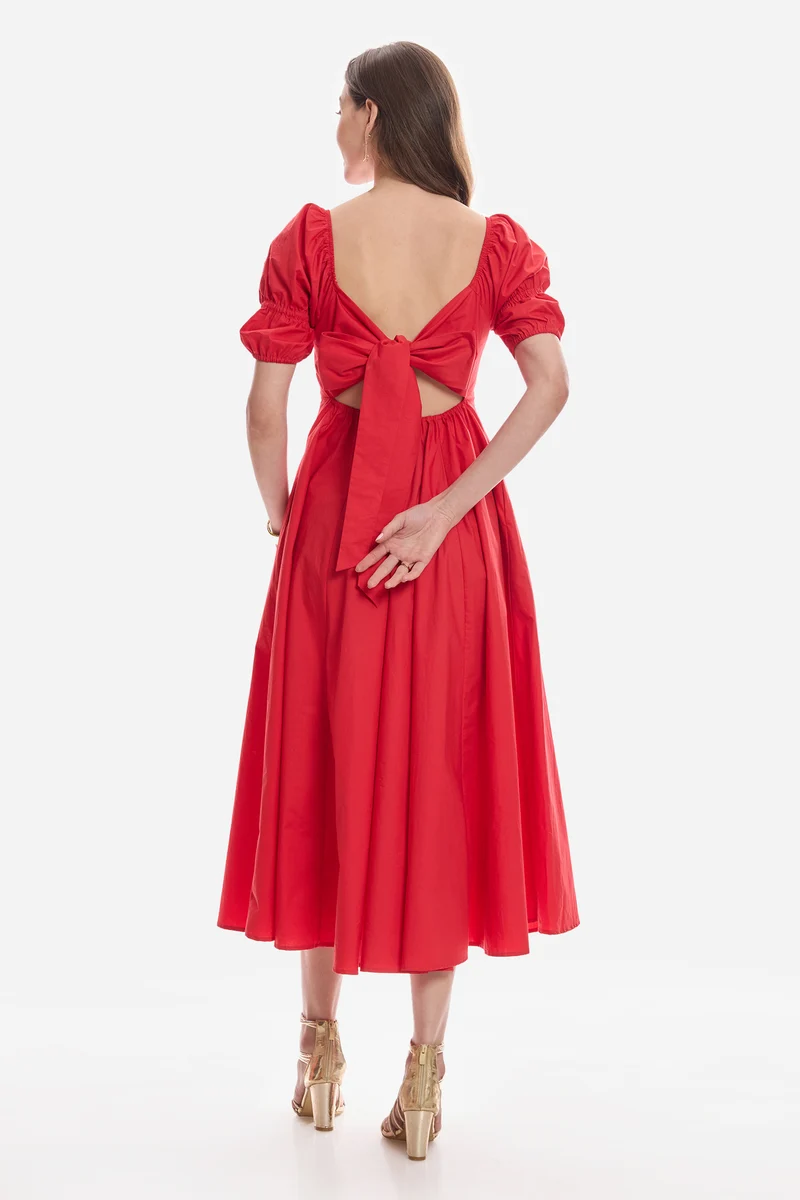 Aylina|100% Cotton Square Neck Midi Dress