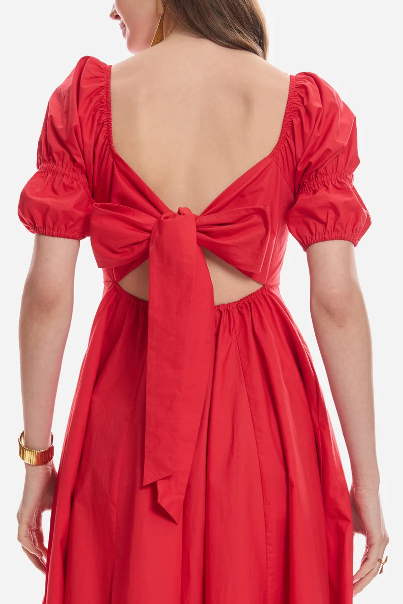 Aylina|100% Cotton Square Neck Midi Dress